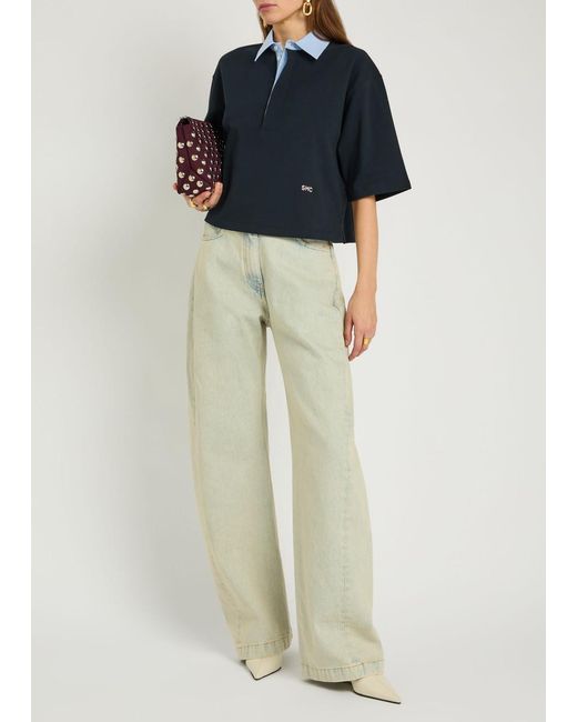 Stella McCartney Blue Contrasting-Collar Piqué Cotton Polo Shirt