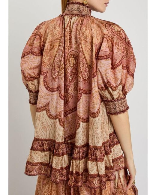 Zimmermann Brown Wanderlust Patterned Silk Blouse
