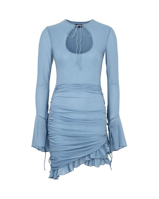 De La Vali Blue Galle Ruched Chiffon Mini Dress