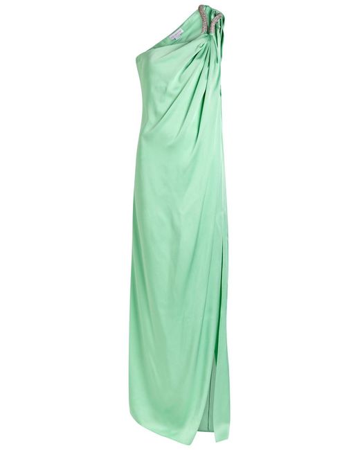 Stella McCartney Green Crystal-Embellished One-Shoulder Satin Gown
