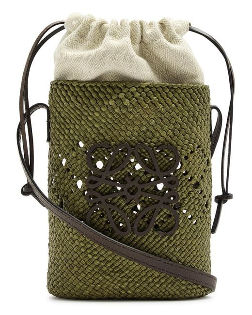 Loewe Green X Paula's Ibiza Square Pocket Raffia Cross-Body Bag