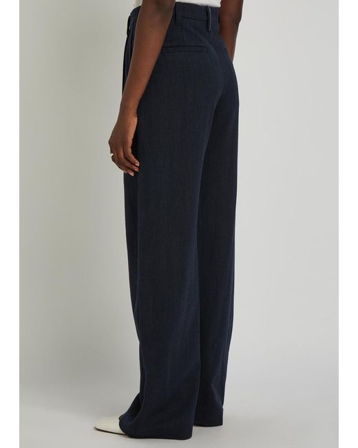 Brunello Cucinelli Blue Herringbone Straight-Leg Stretch-Wool Trousers