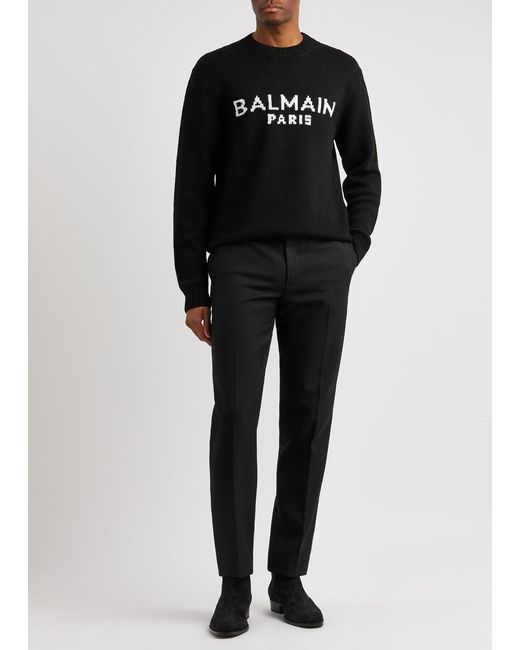 Balmain Black Logo-intarsia Wool-blend Jumper for men