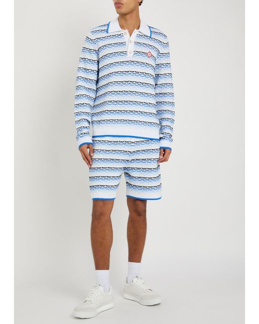 Casablanca Blue Striped Tuck-Stitch Cotton-Knit Shorts for men