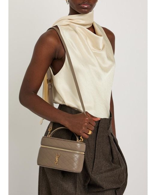 Saint Laurent Brown Gaby Mini Quilted Leather Top Handle Bag