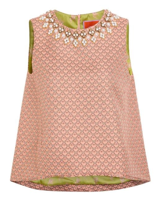 LaDoubleJ Pink La Scala Embellished Tulip-Jacquard Top