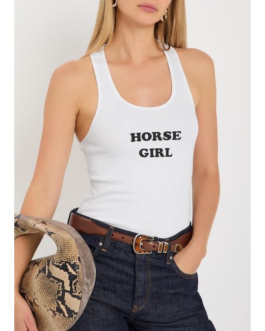 Stella McCartney White Horse Girl Ribbed Stretch-Cotton Tank