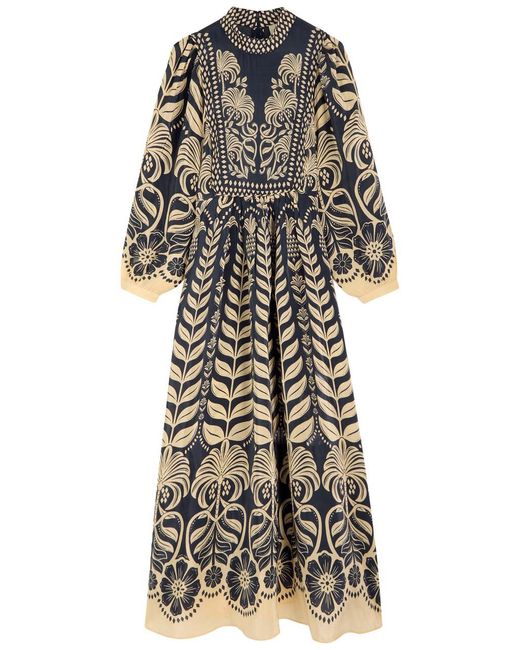 Farm Rio Blue Ainika Printed Satin Maxi Dress