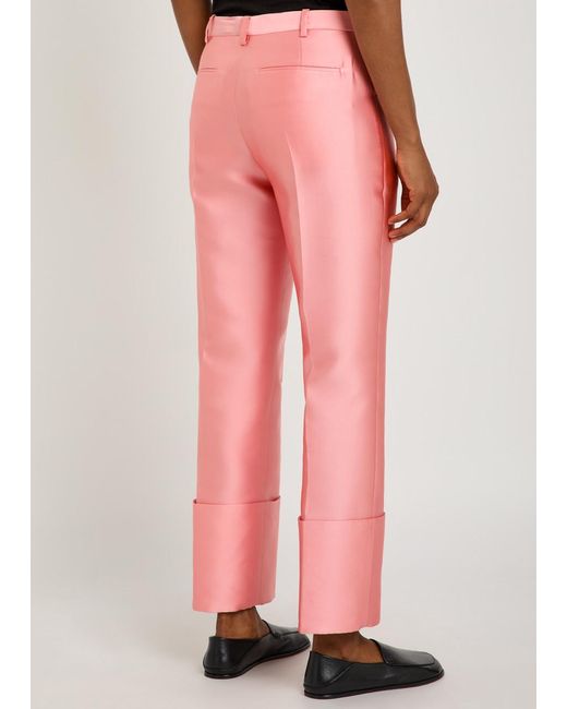 Calvin Klein Pink Eva Turn-Up Duchess-Satin Trousers