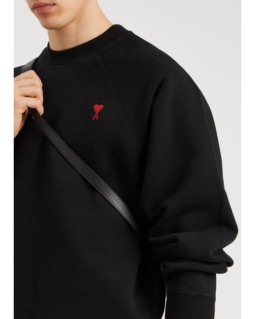 AMI Black Logo-embroidered Stretch-cotton Sweatshirt for men