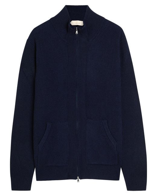 Aurélien Blue Ribbed-Knit Wool And Cashmere-Blend Cardigan for men
