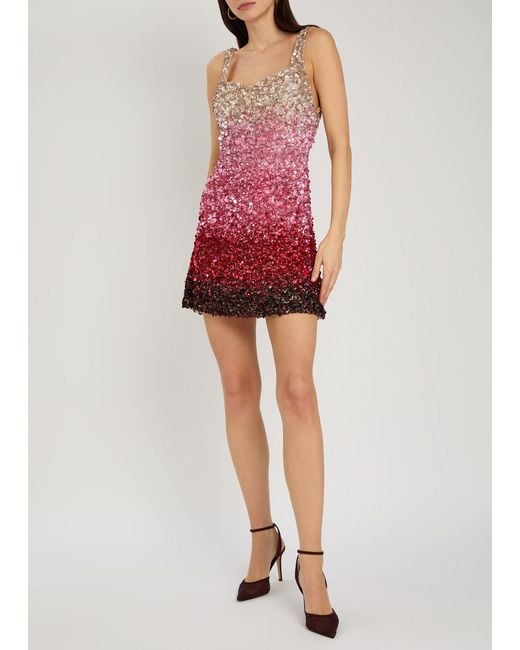 Alice + Olivia Red Eve Dégradé Sequin-Embellished Mini Dress