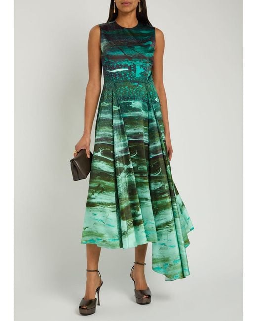 Roksanda Green Tera Printed Silk Midi Dress