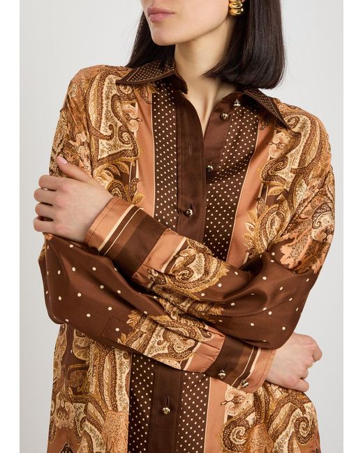 Zimmermann Brown Luna Printed Silk Shirt