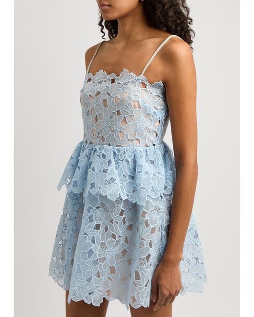 Self-Portrait Blue Organza Guipure Lace Peplum Dress