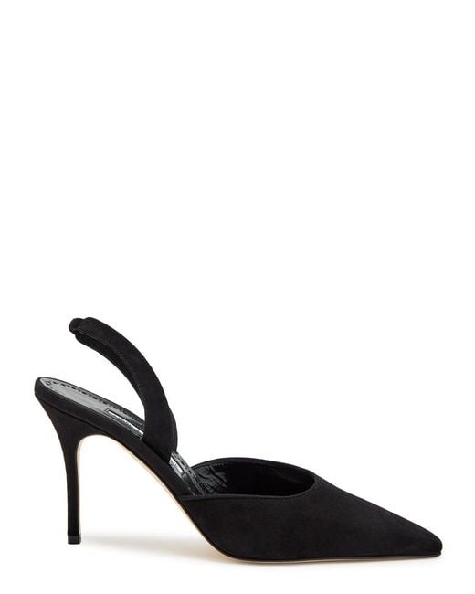 Manolo Blahnik Black Borelapla 90 Suede Slingback Pumps