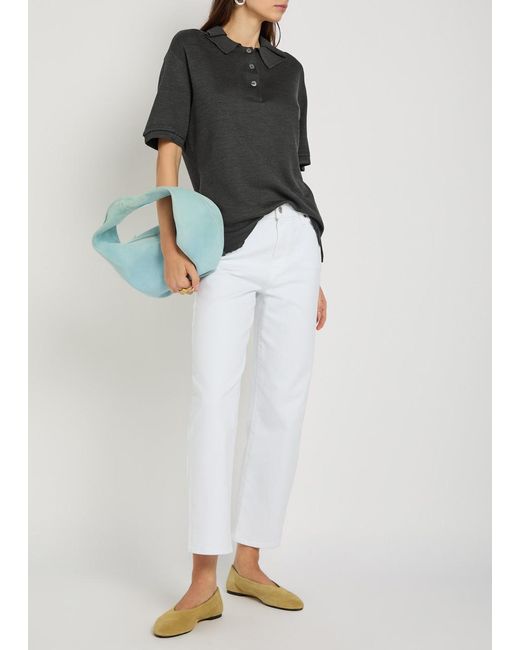 Tory Burch Black Distressed Silk-Blend Polo Top