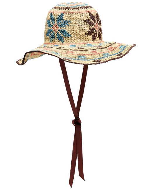 Sensi Studio White Flores Geometricas Straw Sun Hat