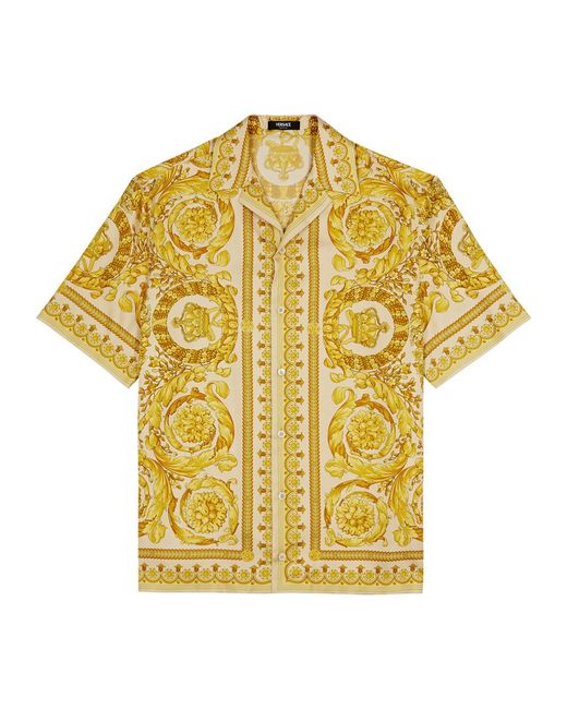 Versace Yellow Baroque Printed Silk-twill Shirt for men