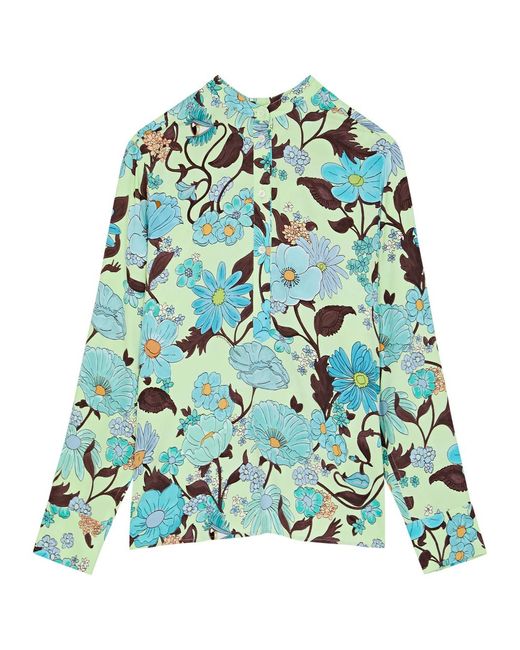 Stella McCartney Green Floral-print Matte Satin Shirt