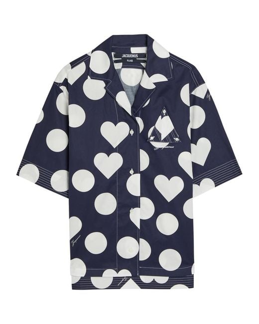 Jacquemus Blue La Chemise Marin Polka Dot Cotton-Poplin Shirt