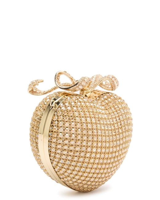 Self-Portrait Metallic Heart Crystal-Embellished Satin Clutch