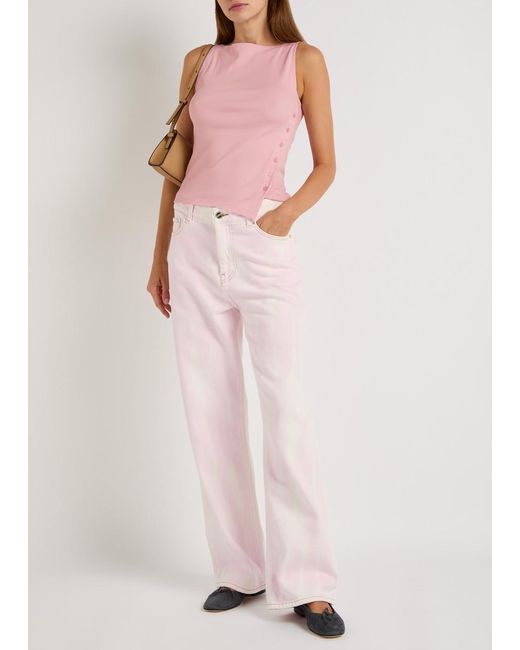 Reformation Pink Hudson Ribbed Asymmetric Stretch-Cotton Top