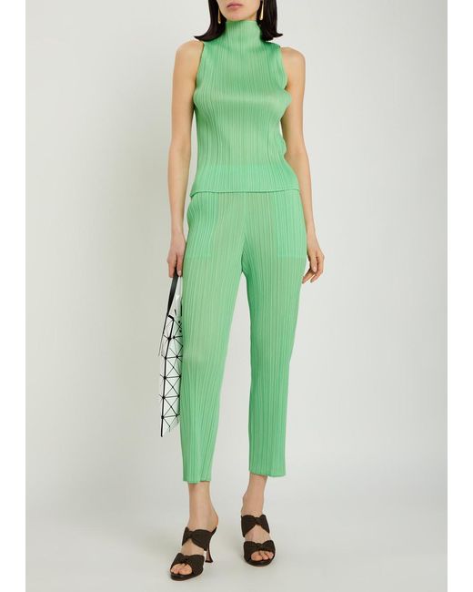 Pleats Please Issey Miyake Green Pleated Woven Top