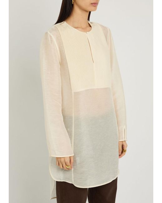 Tory Burch Natural Pintucked Linen And Silk-Blend Tunic