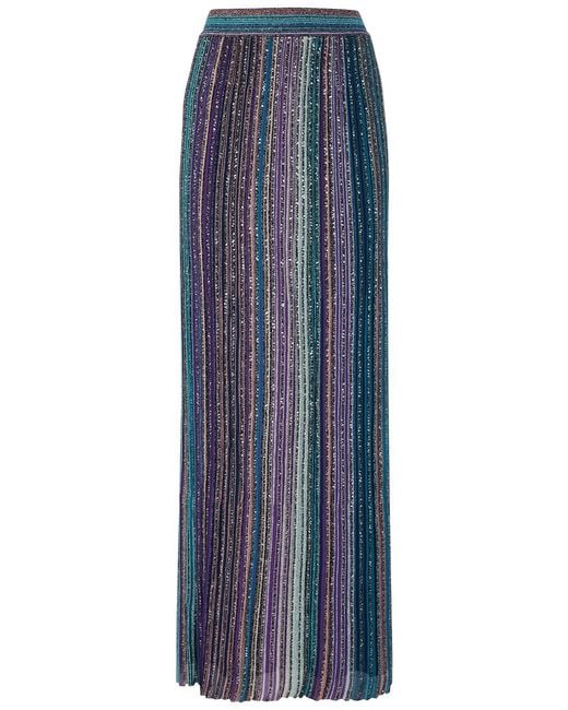 Missoni Blue Striped Embellished Metallic-Knit Maxi Skirt