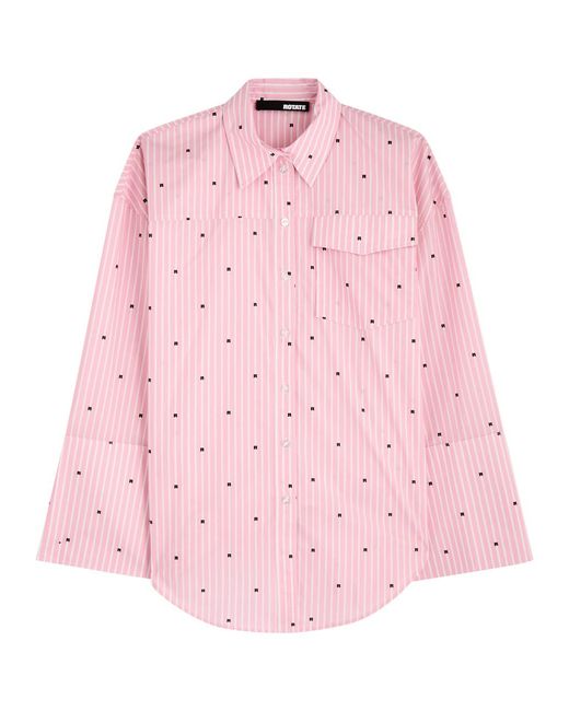 ROTATE SUNDAY Pink Striped Logo Cotton Shirt