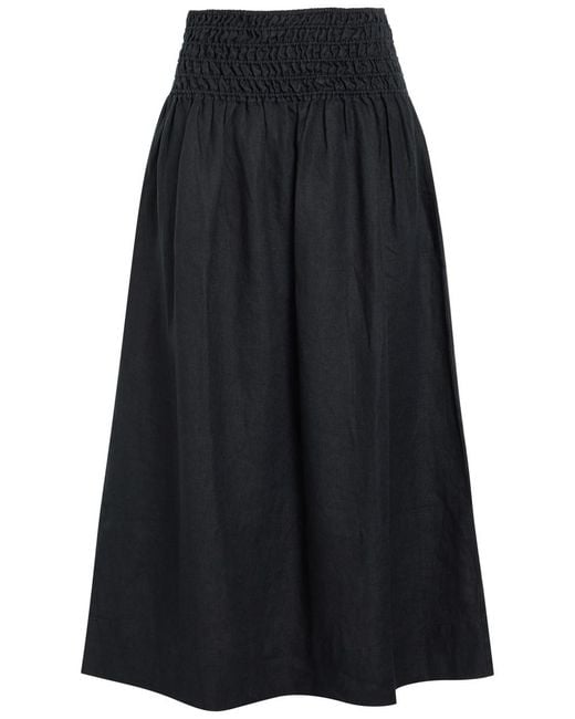 Rails Blue Alessa Shirred Linen Midi Skirt