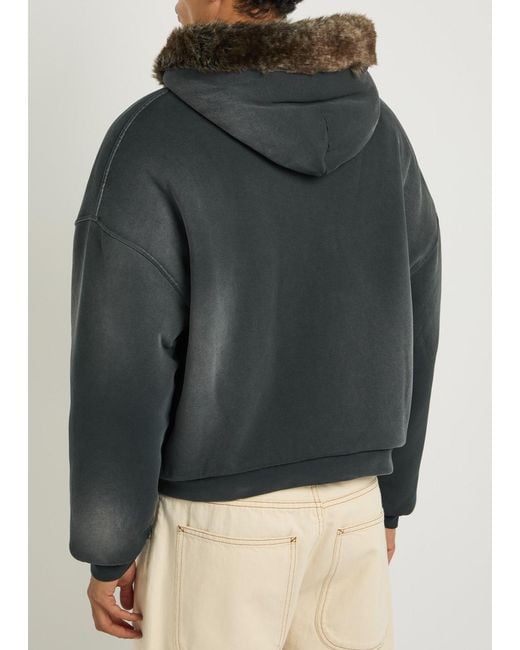 Picante Black Reversible Hooded Faux Fur Cotton Jacket for men