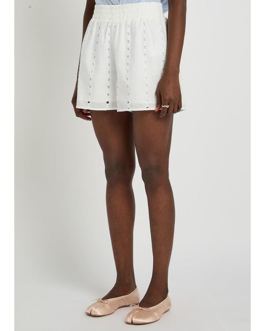 Anine Bing White Kam Embroidered Cotton Shorts