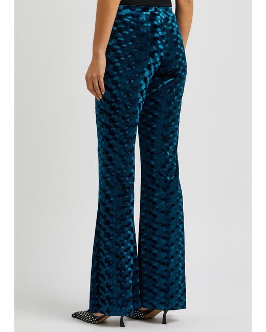 Diane von Furstenberg Blue Ruthette Leopard-print Flared Velvet Trousers