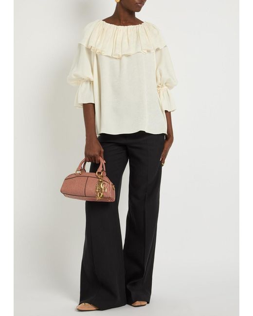 Chloé Natural Floral Jacquard Ruffled Silk Blouse