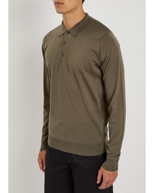 John Smedley Green Belper Wool Polo Shirt for men