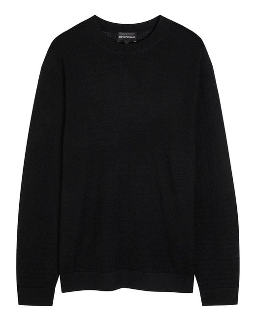 Emporio Armani Black Logo-Weave Fine-Knit Wool Jumper for men
