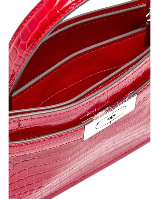 Tory Burch Red Lee Radziwill Mini Crocodile-Effect Leather Top Handle Bag
