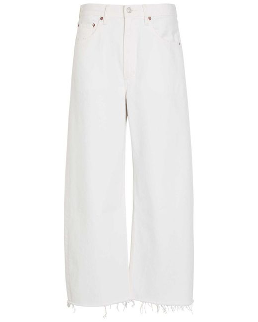 Agolde White Low Curve Frayed Barrel-Leg Jeans