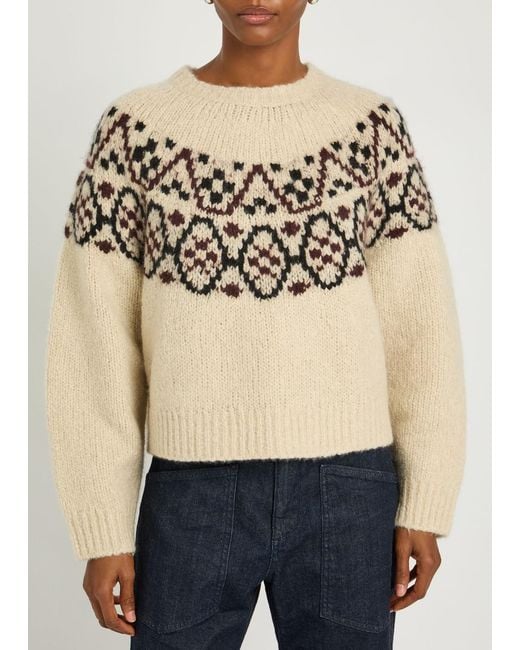 Nili Lotan Natural Chrissy Patterned Cashmere And Silk-Blend Jumper