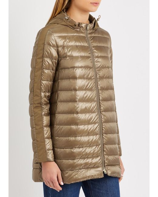 Herno Brown Hooded Quilted Shell Coat