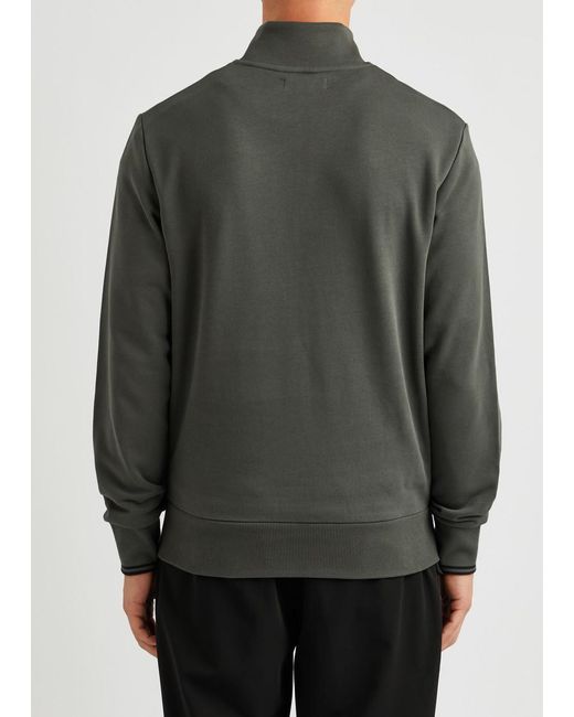 Fred Perry Green Logo-embroidered Cotton Half-zip Sweatshirt for men