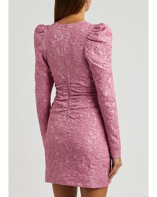 Ganni Pink Floral-jacquard Mini Dress