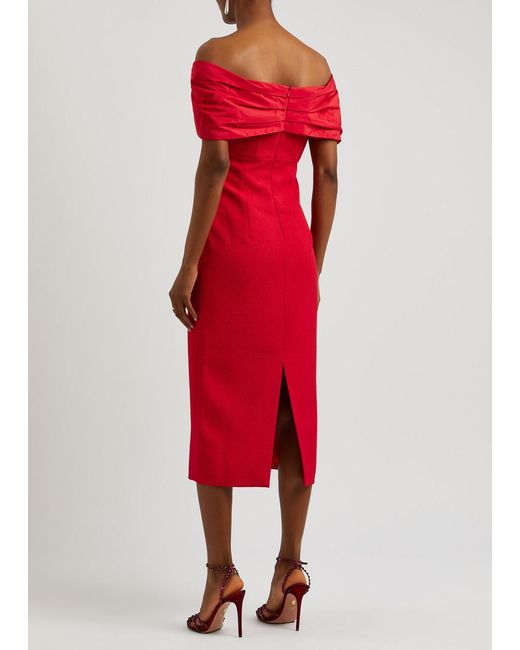 Rebecca Vallance Red Chiara Off-the-shoulder Midi Dress
