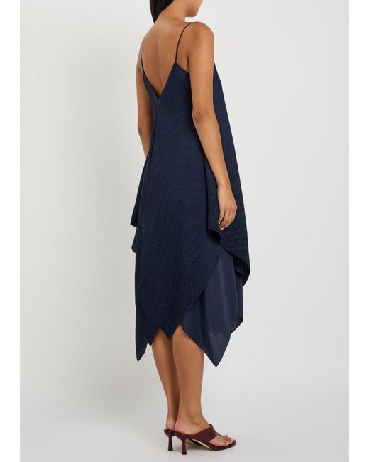 J.W. Anderson Blue Pleated Asymmetric Chiffon Midi Dress