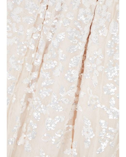 Needle & Thread White Rose Sequin-embellished Tulle Gown
