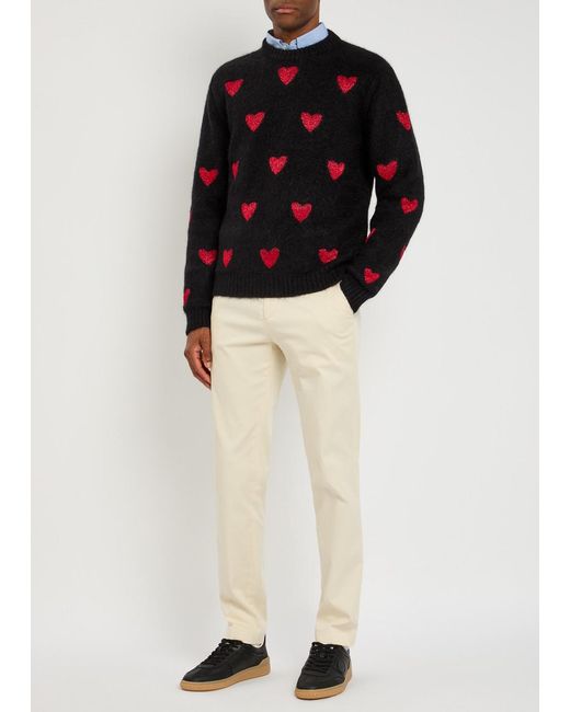 Valentino Garavani Blue Heart-Intarsia Metallic Brushed Knit Jumper for men
