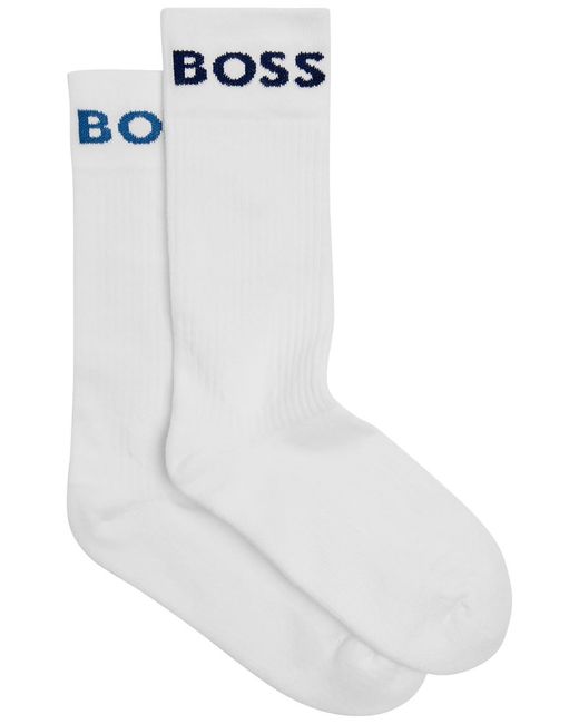 Boss White Boss Logo-Intarsia Stretch-Cotton Socks for men