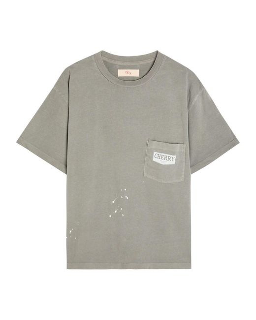 CHERRY LA Gray Chevron Boxy Paint-Splatter Cotton T-Shirt for men